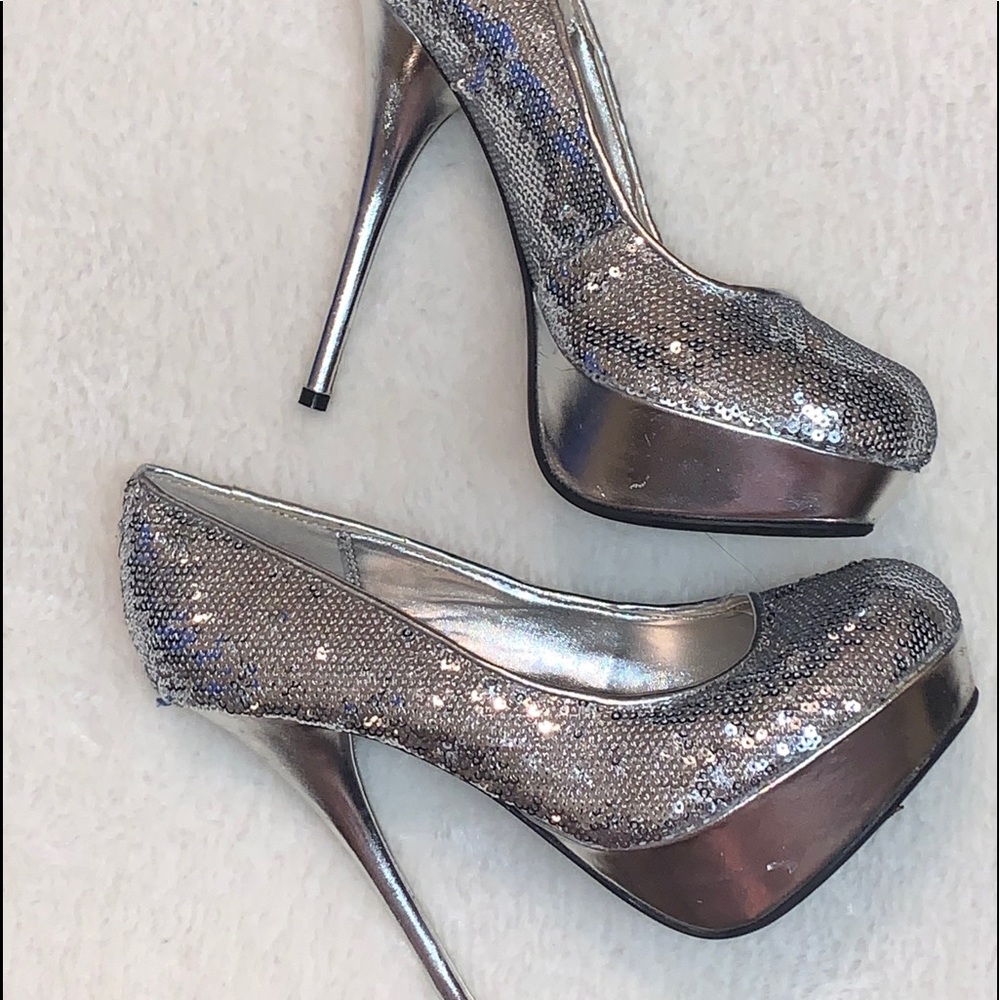Silver Sequin Heels